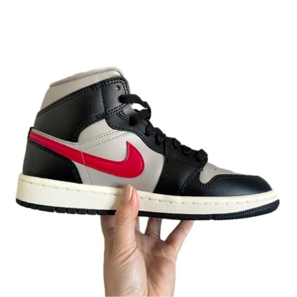 Air Jordan 1 Mid Black / Grey / Red Sneakers - 5.5US, BNIB - Picture 3 of 11